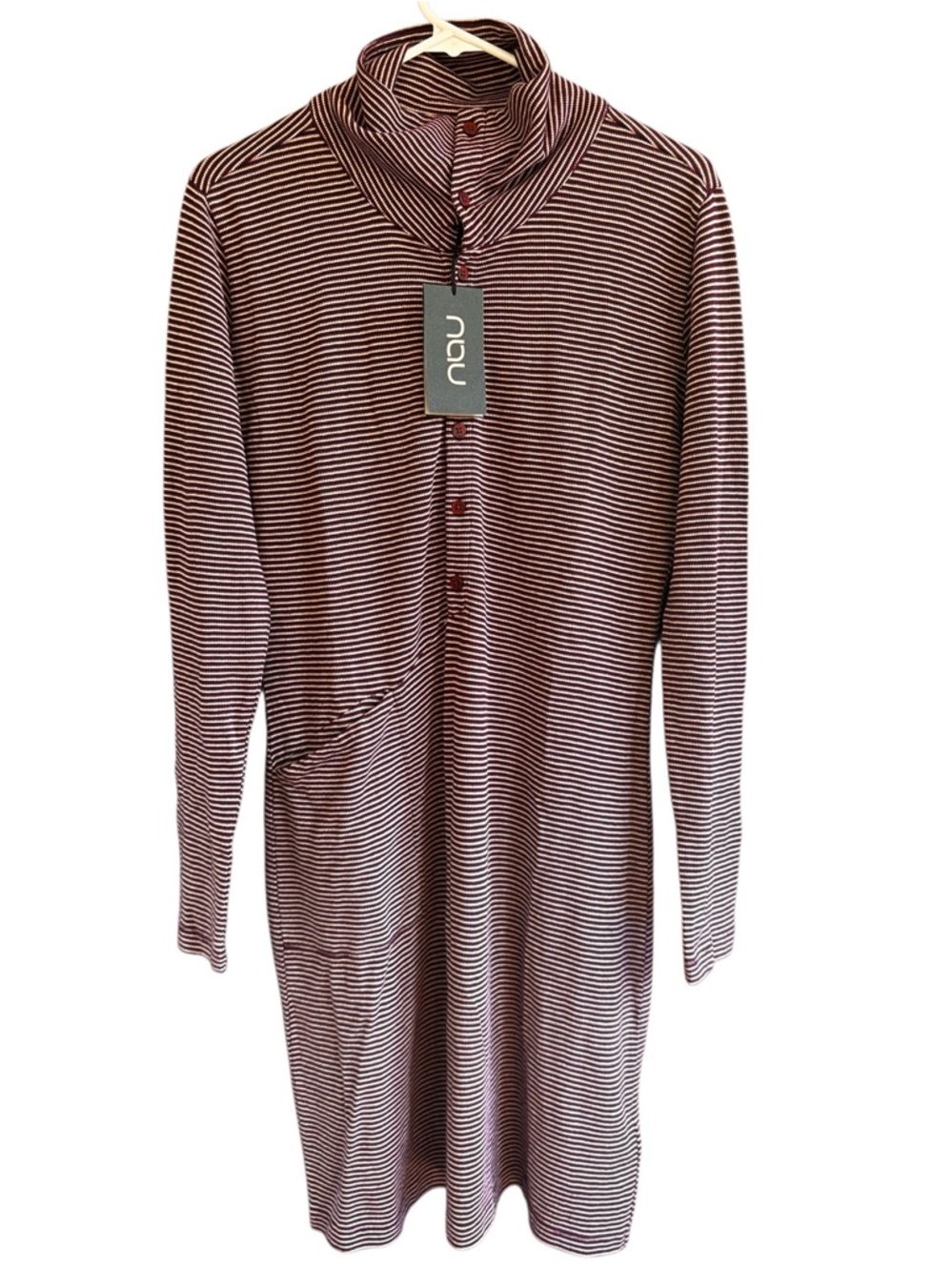 NWT NAU Kanab Hemp Blend Long Sleeve Dress Plum Stripe Medium